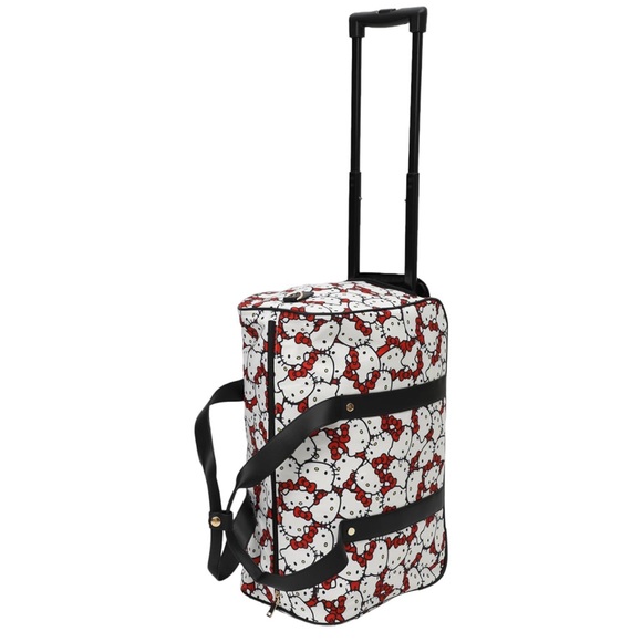 Hello Kitty Black Faux Leather Rolling Carry On Weekender/ Duffel Bag Wheels - Picture 7 of 10